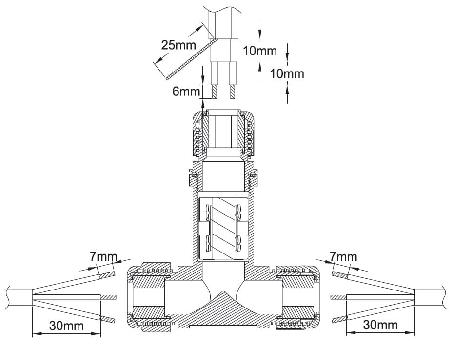 Boîtier de connexion d'extérieur pour 3 câbles, Fil électrique / Fiches