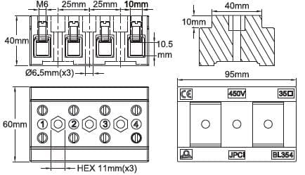 Connecteur cuivre pour câble 16mm² et serrage M6